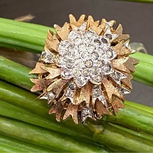 Vintage STER SHANK Signed Sterling Silver over Gold CZ Cocktail Ring Size 6
